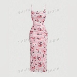 5 for $25! 💕 Pink Butterfly Print Romantic Cute Women's Maxi Dress